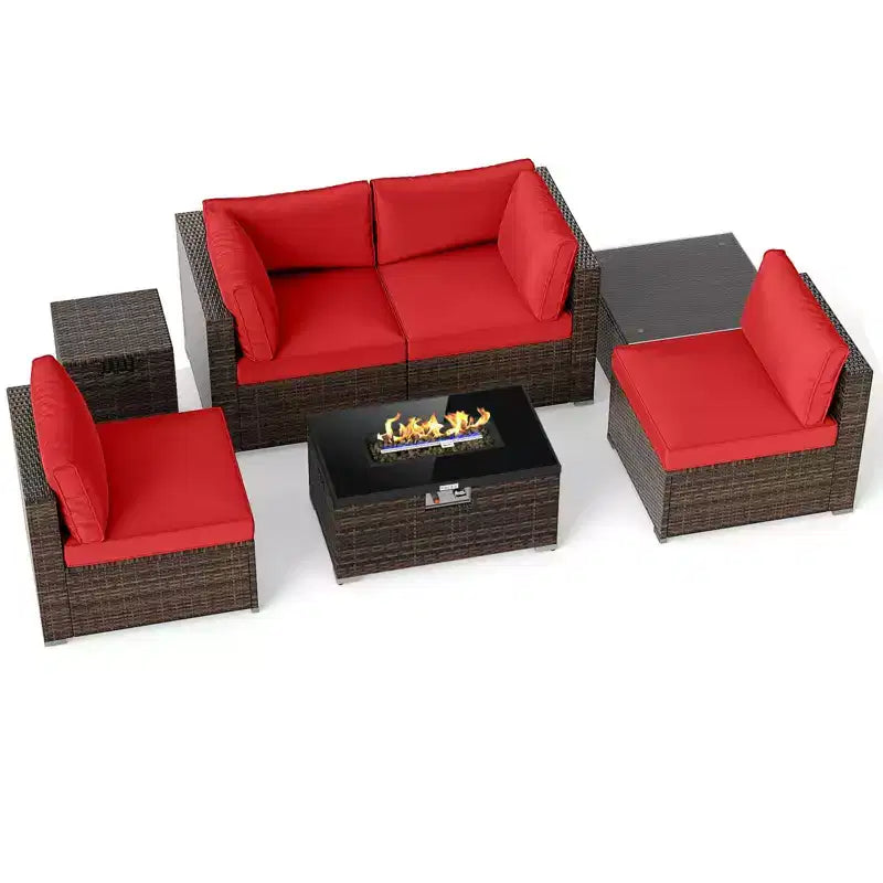Costway Set Mobili da Giardino 7 Pezzi Tavolo Braciere a Gas 40.000 BTU Copertura per Bombola GPL Marrone Misto + Blu Marino/Rosso/Nero/Turchese/Bianco Sporco