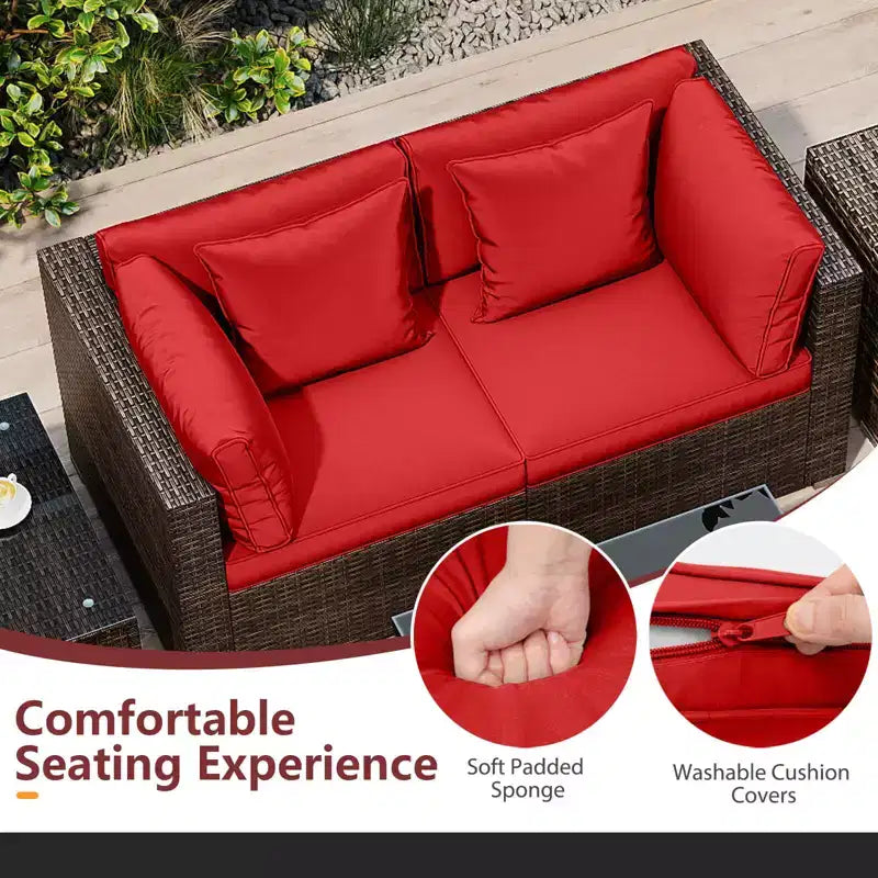 Costway Set Mobili da Giardino 7 Pezzi Tavolo Braciere a Gas 40.000 BTU Copertura per Bombola GPL Marrone Misto + Blu Marino/Rosso/Nero/Turchese/Bianco Sporco