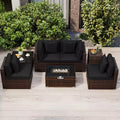 Costway Set Mobili da Giardino 7 Pezzi Tavolo Braciere a Gas 40.000 BTU Copertura per Bombola GPL Marrone Misto + Blu Marino/Rosso/Nero/Turchese/Bianco Sporco