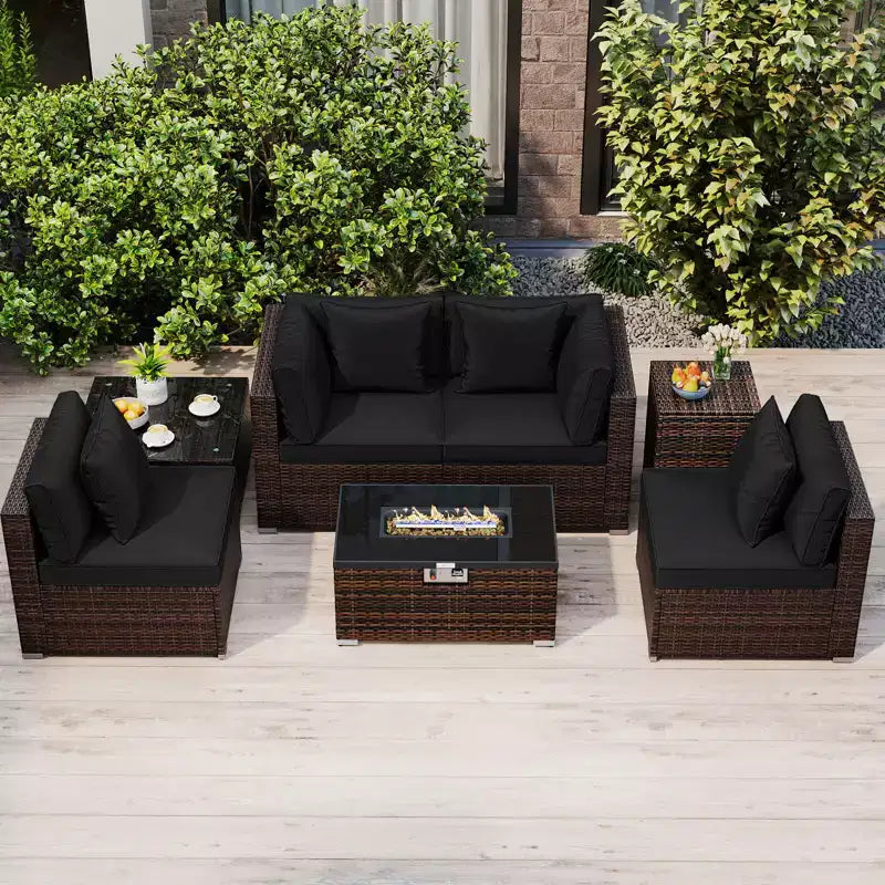 Costway Set Mobili da Giardino 7 Pezzi Tavolo Braciere a Gas 40.000 BTU Copertura per Bombola GPL Marrone Misto + Blu Marino/Rosso/Nero/Turchese/Bianco Sporco
