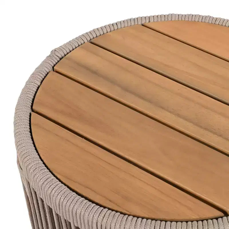 Christopher Knight Home Mason Set da Conversazione da Esterno Boho Moderno a 3 Pezzi con Poltrone Girevoli in Legno di Acacia e Corda e Tavolino Rotondo