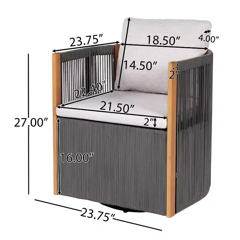 Christopher Knight Home Mason Set da Conversazione da Esterno Boho Moderno a 3 Pezzi con Poltrone Girevoli in Legno di Acacia e Corda e Tavolino Rotondo
