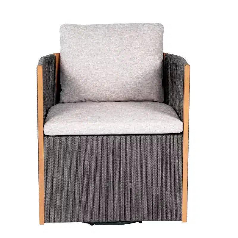 Christopher Knight Home Mason Set da Conversazione da Esterno Boho Moderno a 3 Pezzi con Poltrone Girevoli in Legno di Acacia e Corda e Tavolino Rotondo