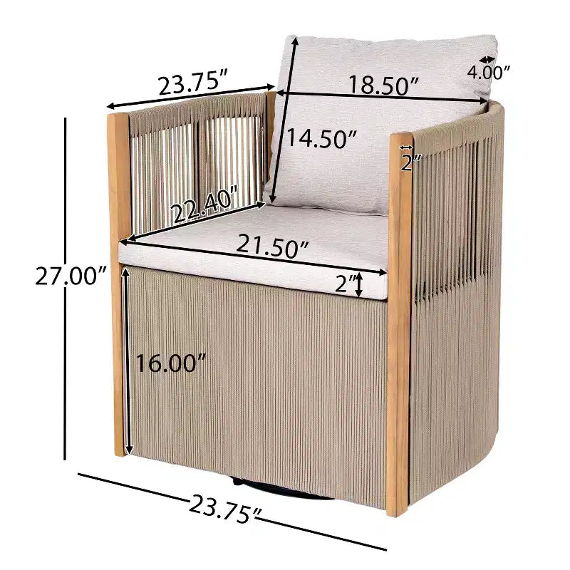 Christopher Knight Home Mason Set da Conversazione da Esterno Boho Moderno a 3 Pezzi con Poltrone Girevoli in Legno di Acacia e Corda e Tavolino Rotondo
