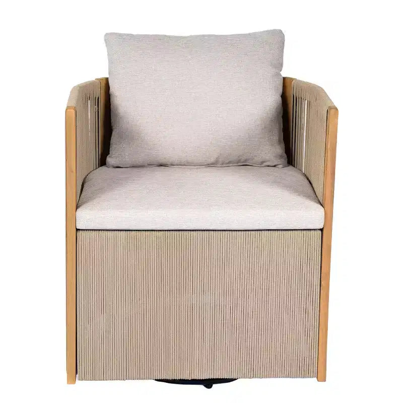 Christopher Knight Home Mason Set da Conversazione da Esterno Boho Moderno a 3 Pezzi con Poltrone Girevoli in Legno di Acacia e Corda e Tavolino Rotondo