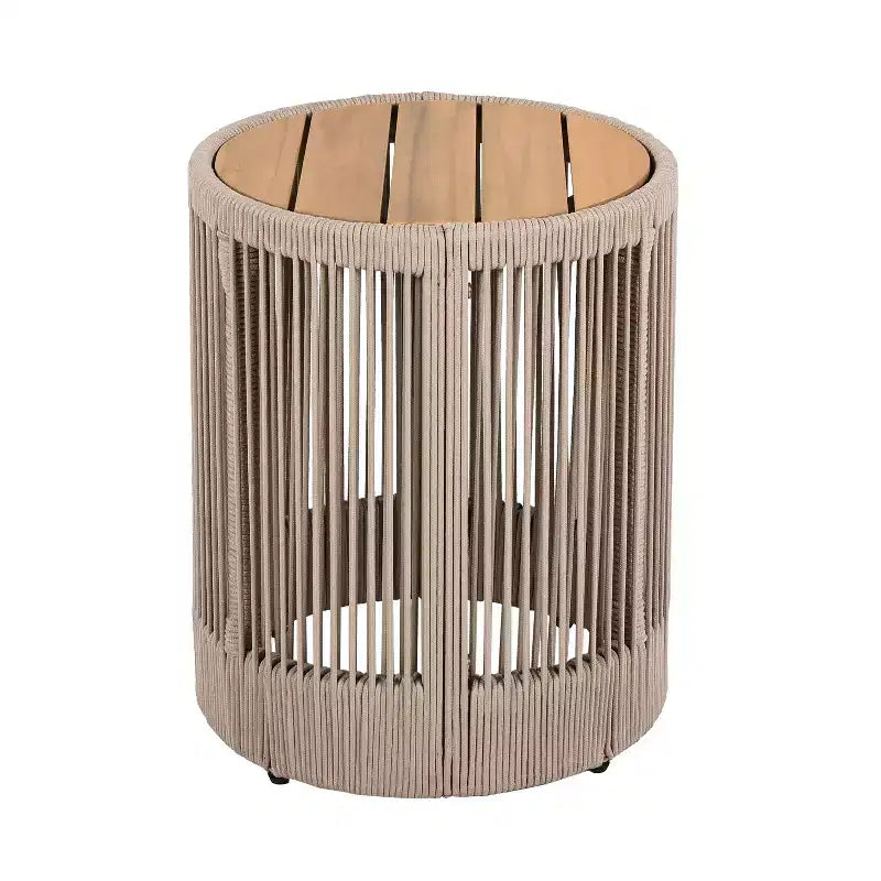 Christopher Knight Home Mason Set da Conversazione da Esterno Boho Moderno a 3 Pezzi con Poltrone Girevoli in Legno di Acacia e Corda e Tavolino Rotondo