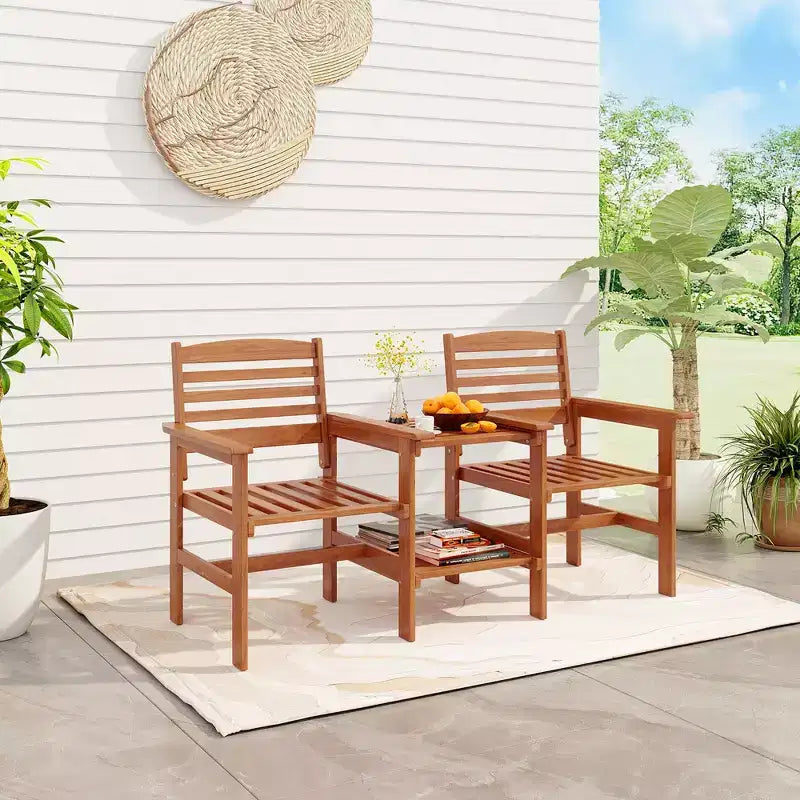 Costway Divanetto da esterno per patio con tavolino da caffè e foro per ombrellone per bordo piscina da giardino