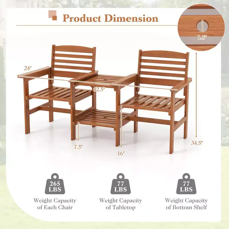 Costway Divanetto da esterno per patio con tavolino da caffè e foro per ombrellone per bordo piscina da giardino