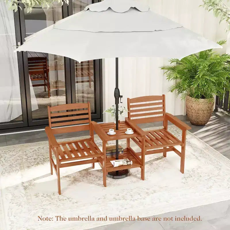 Costway Divanetto da esterno per patio con tavolino da caffè e foro per ombrellone per bordo piscina da giardino