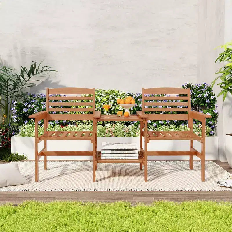 Costway Divanetto da esterno per patio con tavolino da caffè e foro per ombrellone per bordo piscina da giardino