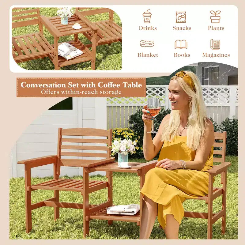 Costway Divanetto da esterno per patio con tavolino da caffè e foro per ombrellone per bordo piscina da giardino
