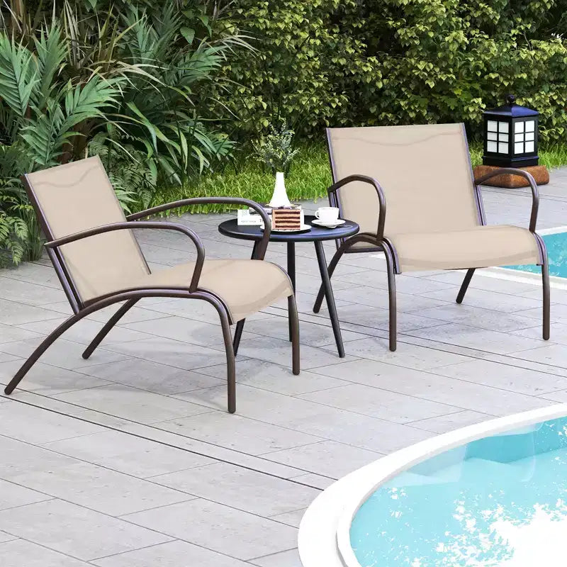 Set da 3 pezzi per patio Costway con sedie a seduta curva in tessuto e tavolino rotondo per giardino