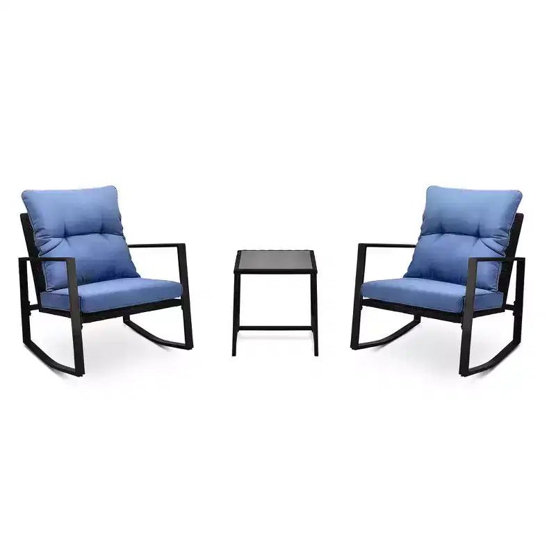 Whisen Set da 3 Pezzi da Giardino per Patio, Poltrona a Dondolo da Esterno, Set da Conversazione a Dondolo con Cuscino e 1 Tavolino - Blu