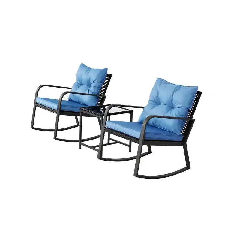 Whisen Set da 3 Pezzi da Giardino per Patio, Poltrona a Dondolo da Esterno, Set da Conversazione a Dondolo con Cuscino e 1 Tavolino - Blu