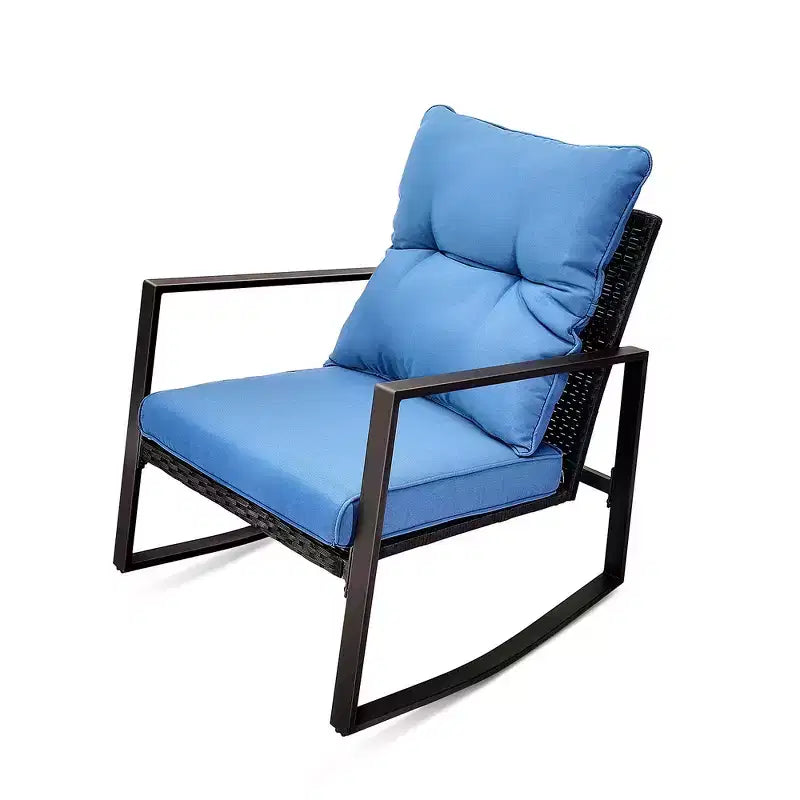 Whisen Set da 3 Pezzi da Giardino per Patio, Poltrona a Dondolo da Esterno, Set da Conversazione a Dondolo con Cuscino e 1 Tavolino - Blu