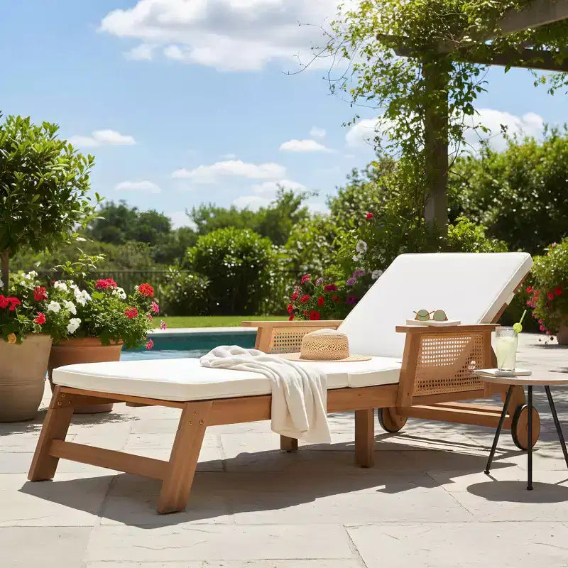 Christopher Knight Home Chalida Set 2 Pezzi Moderno Lettino Prendisole da Giardino in Legno di Acacia e Tavolino Laterale con Schienale Regolabile in 3 Posizioni