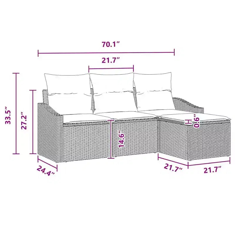 vidaXL Set Salotto da Giardino 4 pz Marrone Polyrattan