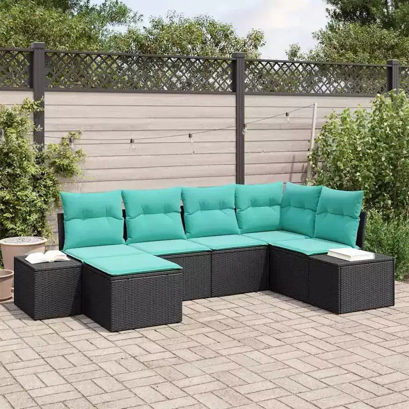 vidaXL Set divani da giardino 6 pz nero e turchese 264x154x85 cm - Nero e turchese Senza tavolo