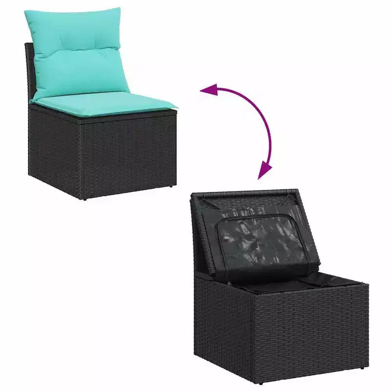 vidaXL Set divani da giardino 6 pz nero e turchese in polyrattan - Nero e turchese senza tavolo