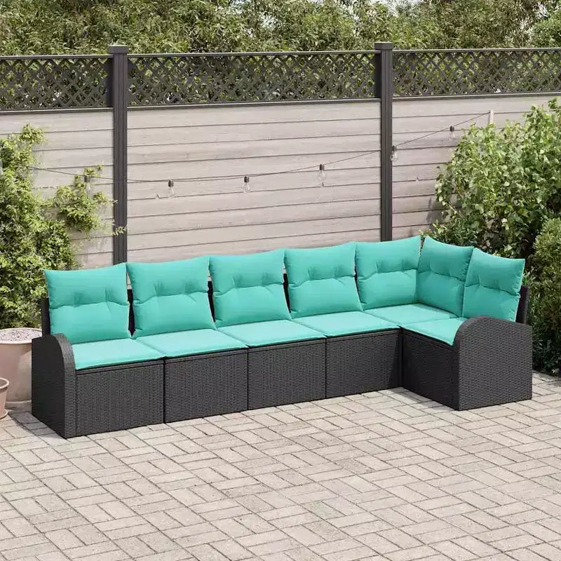 vidaXL Set divani da giardino 6 pz nero e turchese in polyrattan - Nero e turchese senza tavolo