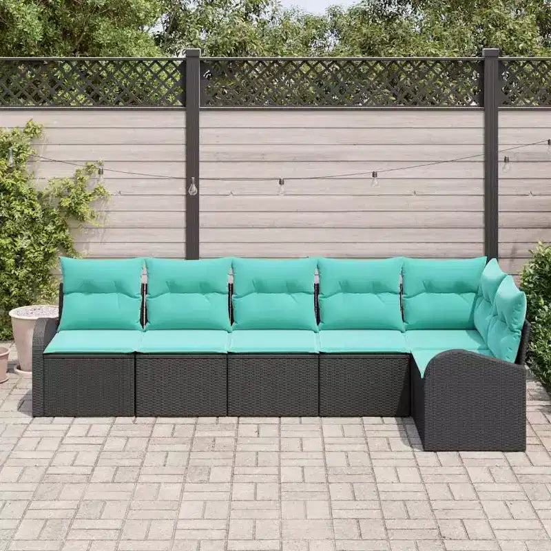 vidaXL Set divani da giardino 6 pz nero e turchese in polyrattan - Nero e turchese senza tavolo