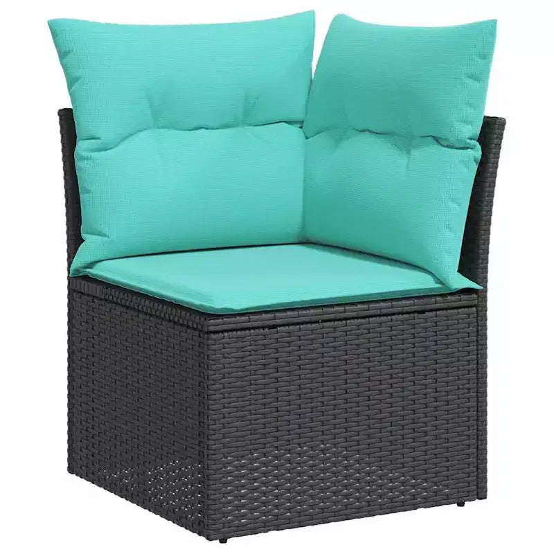 vidaXL Set divani da giardino 6 pz nero e turchese in polyrattan - Nero e turchese senza tavolo