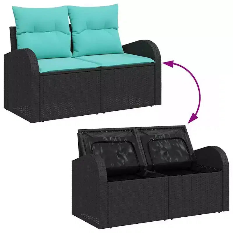vidaXL Set divani da giardino 6 pz nero e turchese in polyrattan - Nero e turchese senza tavolo