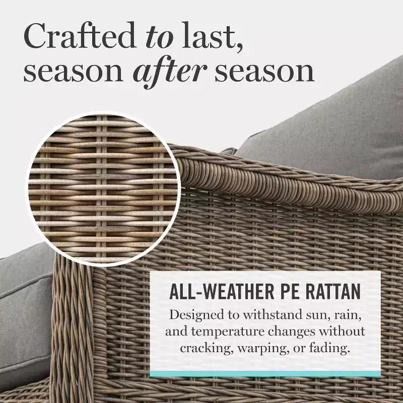 Divano, 2 sedie e tavolino da caffè in rattan sintetico "All-Weather" di Martha Stewart - Grigio anticato