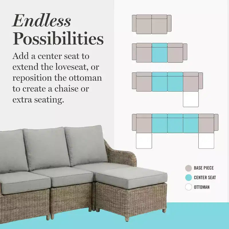 Divano, 2 sedie e tavolino da caffè in rattan sintetico "All-Weather" di Martha Stewart - Grigio anticato