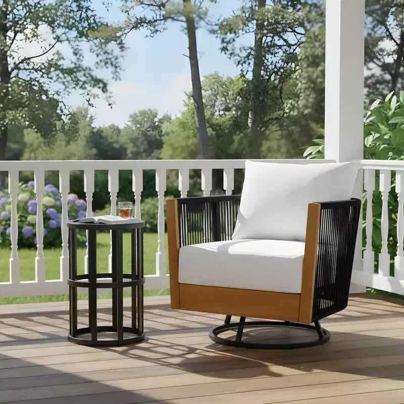 Christopher Knight Home Suriya, sedie girevoli da patio moderne in acacia con design a corda e tavolo in metallo