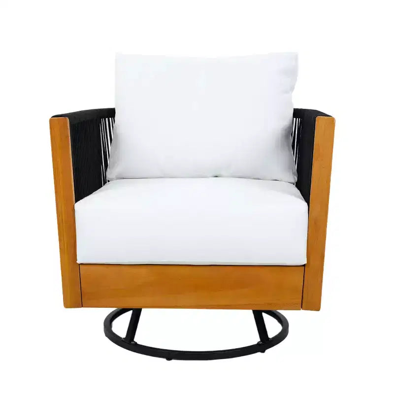 Christopher Knight Home Suriya, sedie girevoli da patio moderne in acacia con design a corda e tavolo in metallo