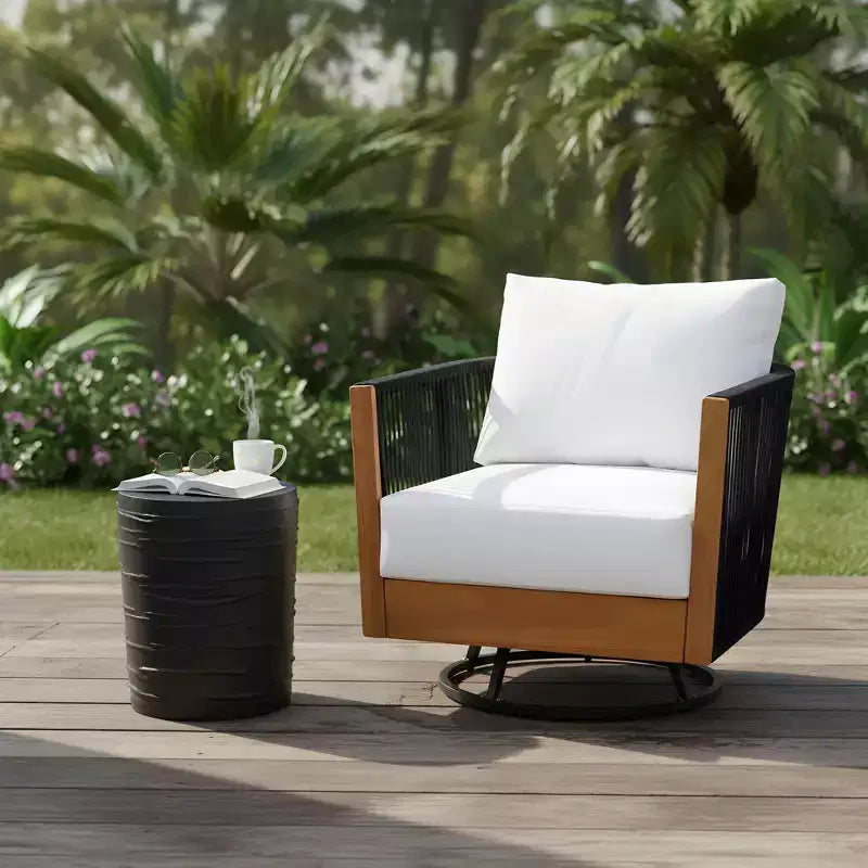 Christopher Knight Home Selene Set 2 Pezzi Sedia Girevole in Corda e Legno di Acacia Rustica da Patio con Tavolino in Cemento Leggero