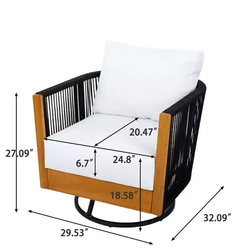 Christopher Knight Home Selene Set 2 Pezzi Sedia Girevole in Corda e Legno di Acacia Rustica da Patio con Tavolino in Cemento Leggero