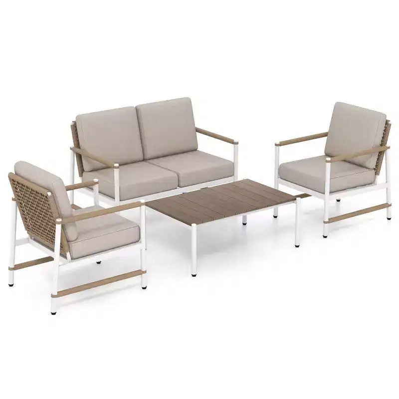 Costway Set Mobili da Giardino 4/8 Pezzi Divano da Esterno con Tavolino e 2 Sedie Singole