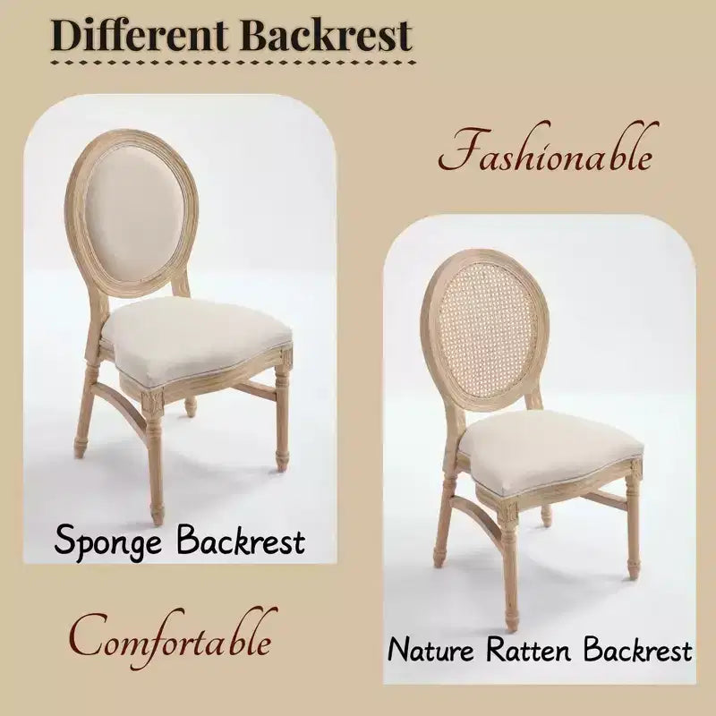 Sedia da pranzo con schienale rotondo intagliato e rivestimento beige