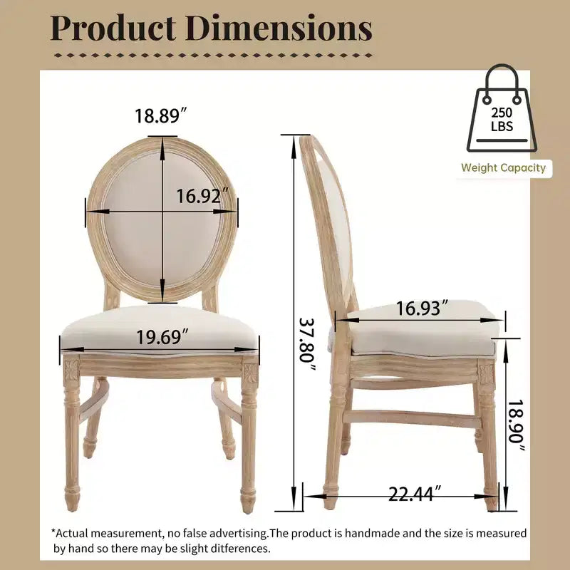 Sedia da pranzo con schienale rotondo intagliato e rivestimento beige