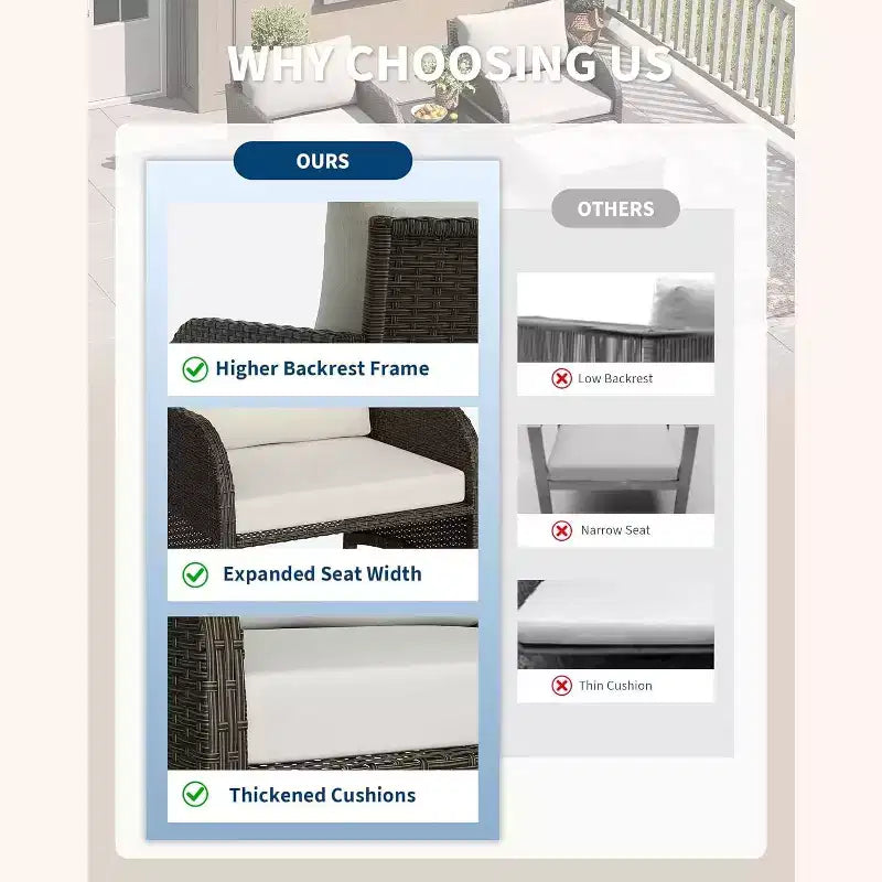 Set di mobili da giardino in rattan PE GustoWave da 5 pezzi, salotto da esterno in vimini con poggiapiedi e tavolo in vetro, set da conversazione per tutte le stagioni per balcone e giardino