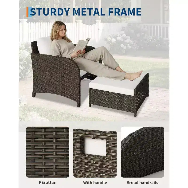 Set di mobili da giardino in rattan PE GustoWave da 5 pezzi, salotto da esterno in vimini con poggiapiedi e tavolo in vetro, set da conversazione per tutte le stagioni per balcone e giardino