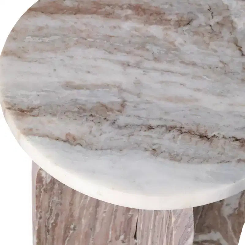 Tavolino rotondo in marmo, marrone e verde, 1 pezzo