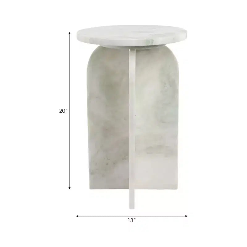 Tavolino rotondo in marmo, marrone e verde, 1 pezzo