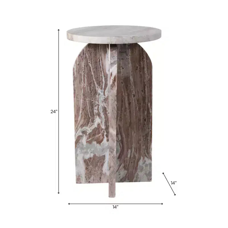 Tavolino rotondo in marmo, marrone e verde, 1 pezzo