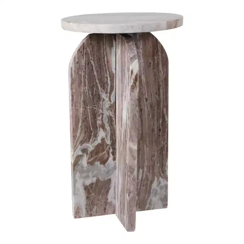 Tavolino rotondo in marmo, marrone e verde, 1 pezzo