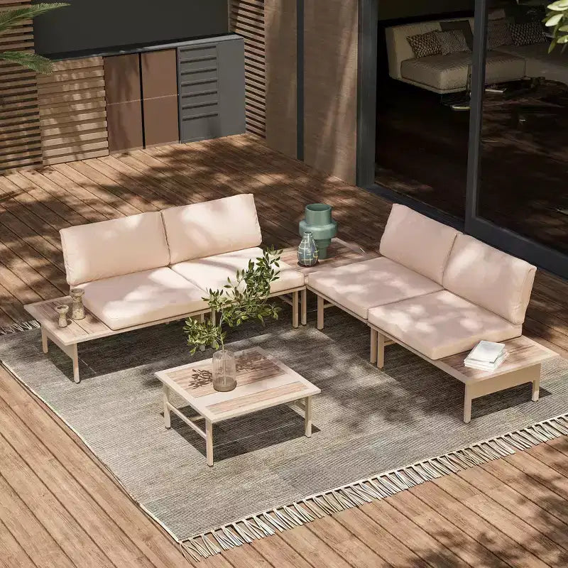 LAUSAINT HOME Set Mobili da Giardino per Esterni, Set Salotto da Patio con Telaio in Metallo e Tavolino da Caffè per Giardino, Bordo Piscina