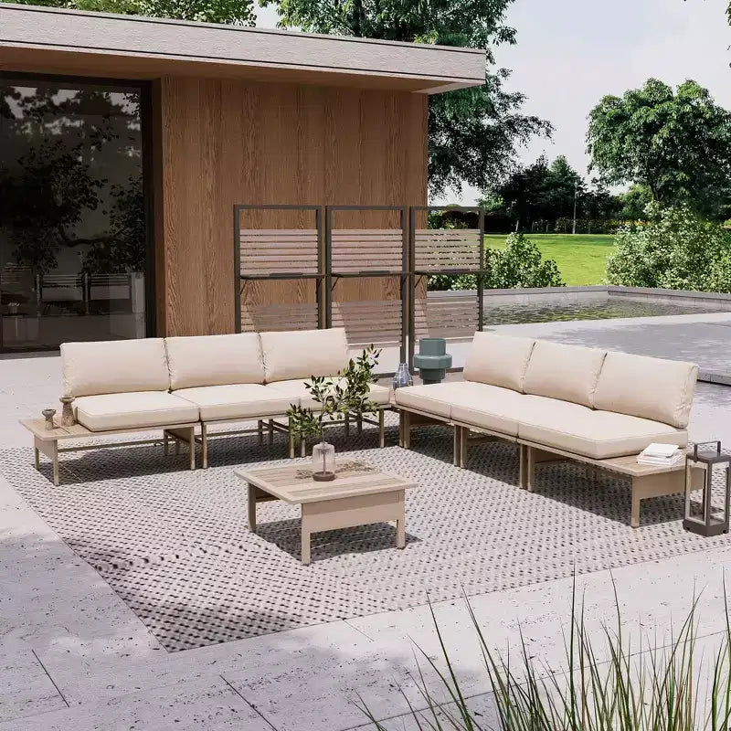 LAUSAINT HOME Set Mobili da Giardino per Esterni, Set Salotto da Patio con Telaio in Metallo e Tavolino da Caffè per Giardino, Bordo Piscina