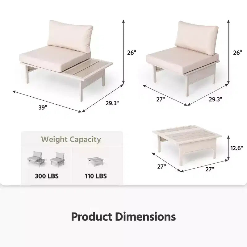 LAUSAINT HOME Set Mobili da Giardino per Esterni, Set Salotto da Patio con Telaio in Metallo e Tavolino da Caffè per Giardino, Bordo Piscina
