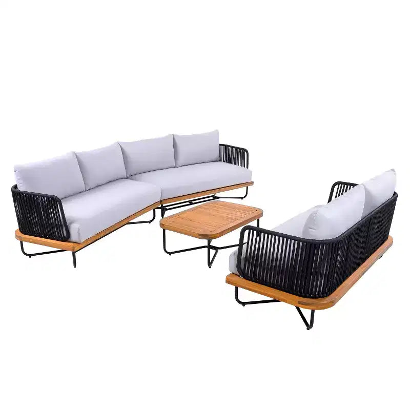 Set da Esterno Christopher Knight Home Lucas 4 Pezzi con Sedute in Corda Intrecciata, Legno di Acacia e Ferro