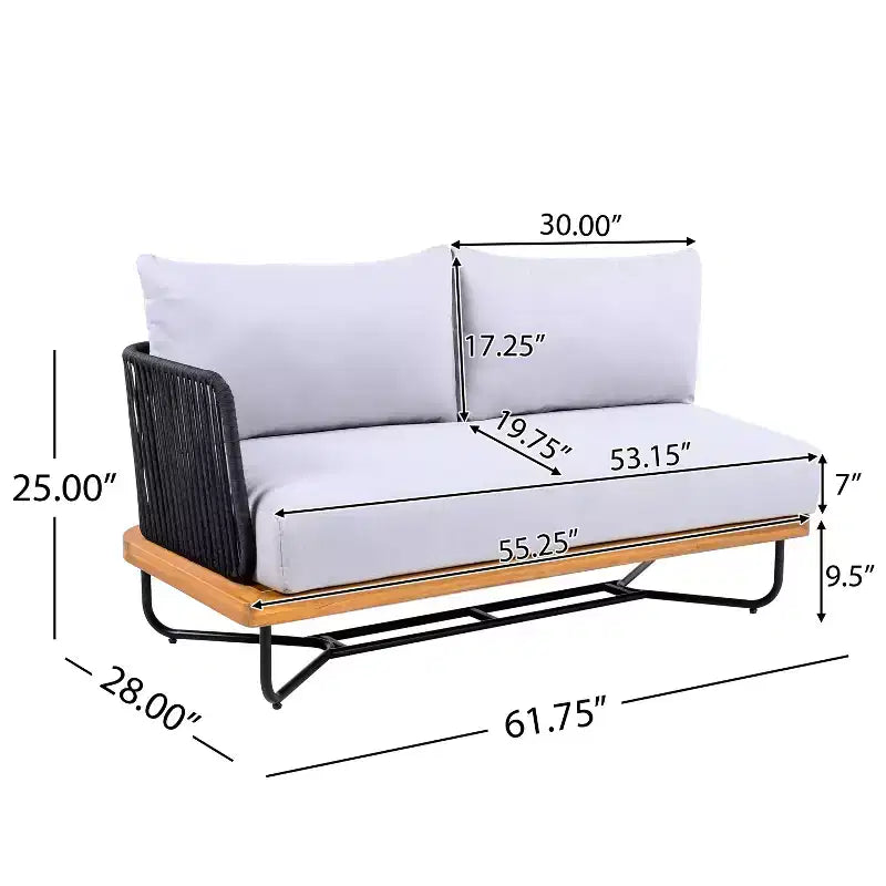 Set da Esterno Christopher Knight Home Lucas 4 Pezzi con Sedute in Corda Intrecciata, Legno di Acacia e Ferro
