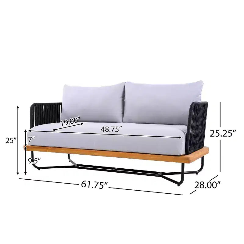 Set da Esterno Christopher Knight Home Lucas 4 Pezzi con Sedute in Corda Intrecciata, Legno di Acacia e Ferro