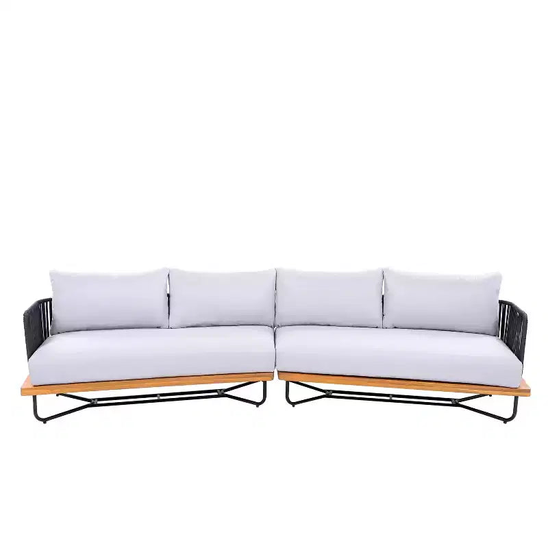 Set da Esterno Christopher Knight Home Lucas 4 Pezzi con Sedute in Corda Intrecciata, Legno di Acacia e Ferro