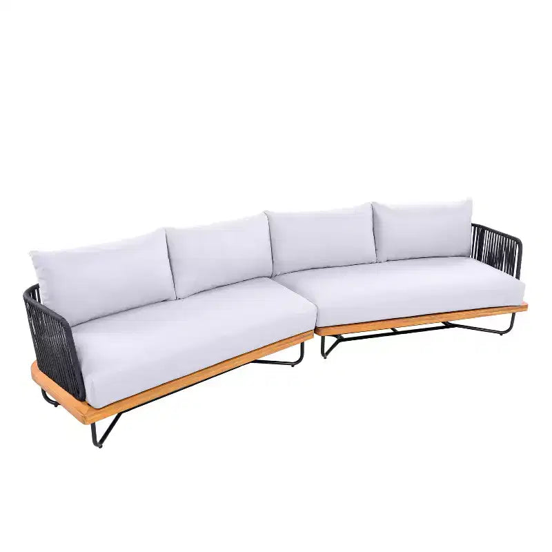 Set da Esterno Christopher Knight Home Lucas 4 Pezzi con Sedute in Corda Intrecciata, Legno di Acacia e Ferro
